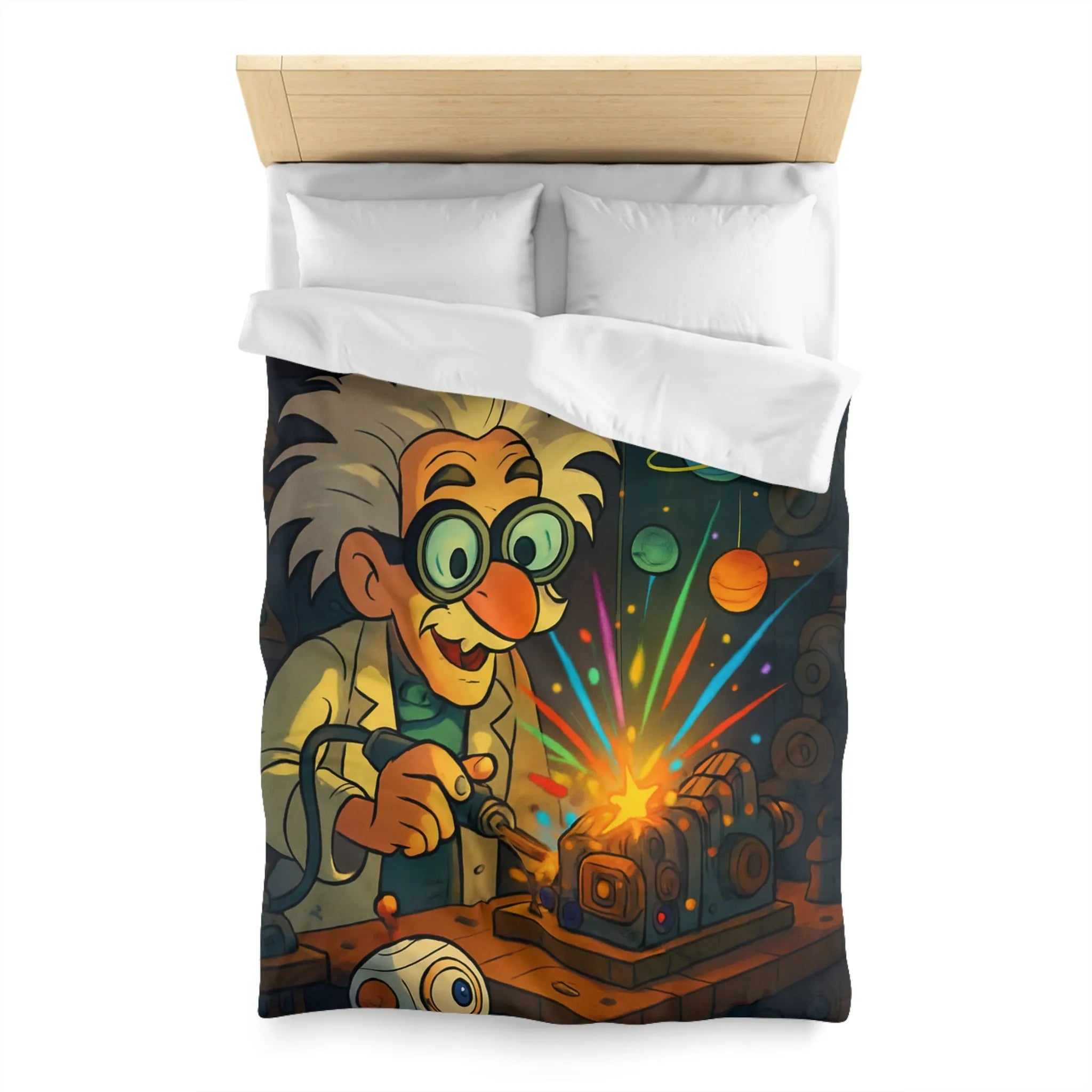 Housse de Couette Cosmos Inventeur Fantastique avec Planètes et Robot Mignon