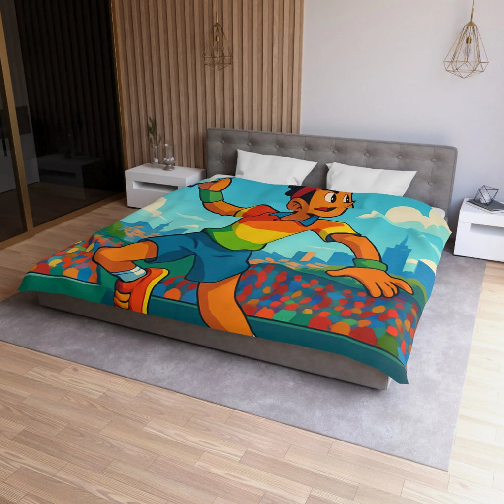 Housse de couette colorée avec joueur de tennis sautant en plein match estival