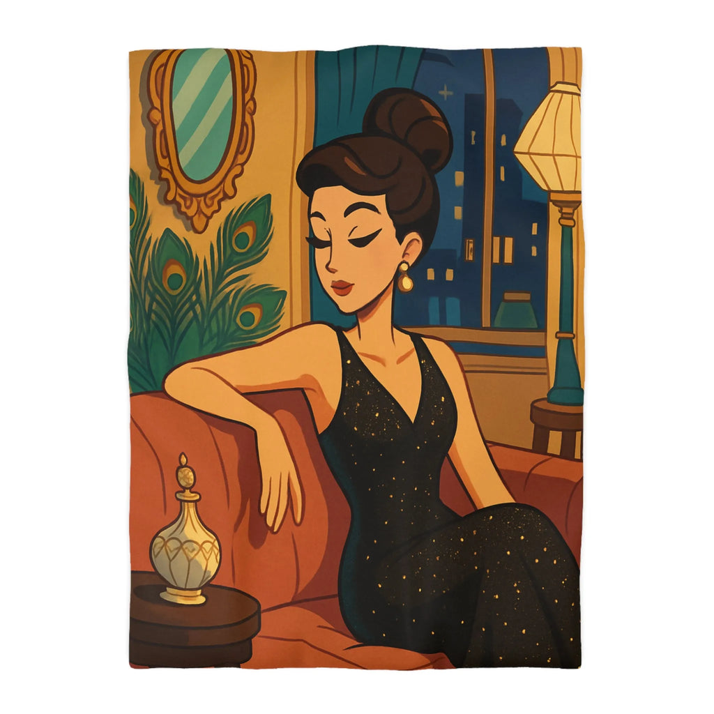 Élégante Femme Vintage Élégamment Assise sur Canapé dans Appartement Luxueux Années 50