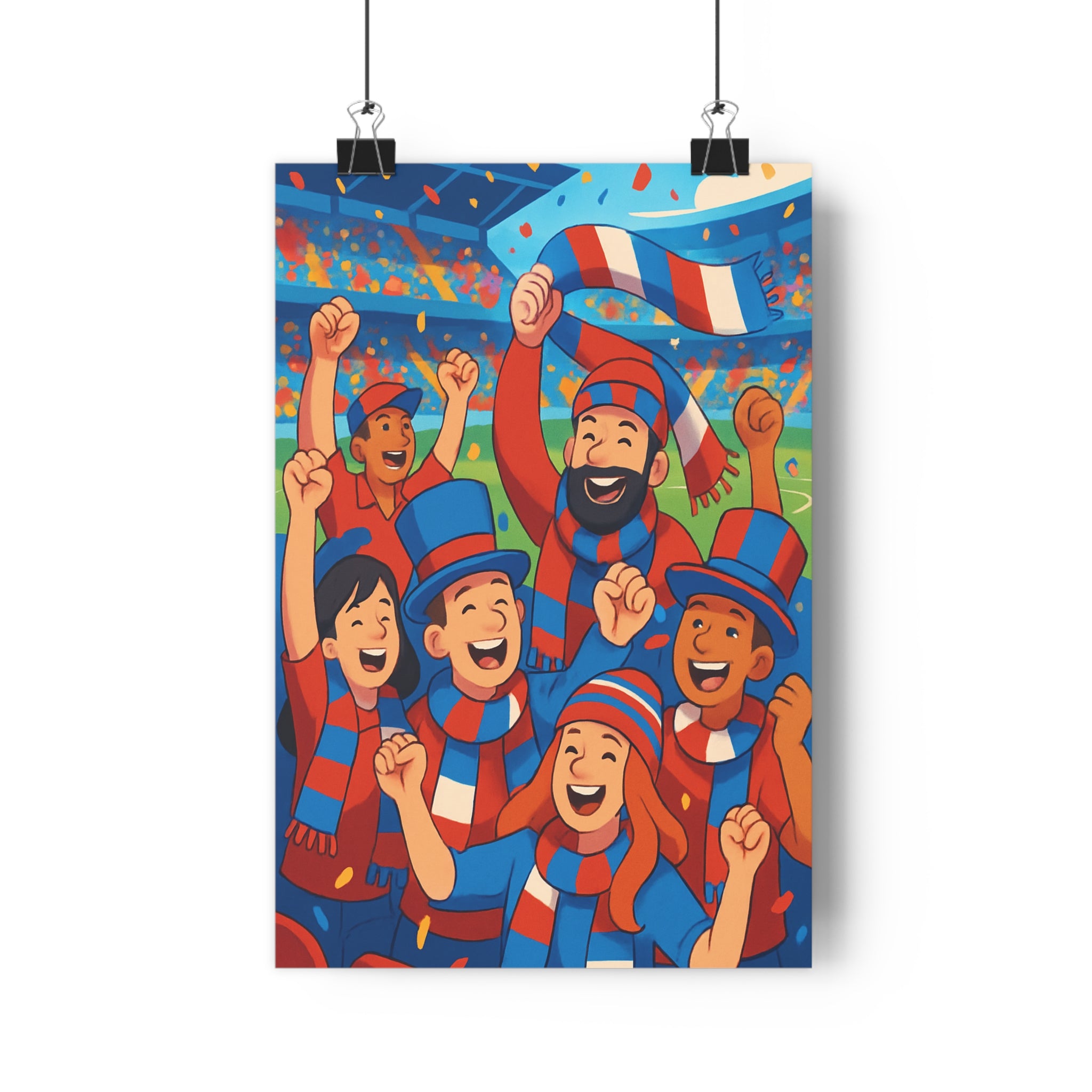 Poster décoratif cartoon bleu rouge blanc joyeux chambre salon dynamique vibrant supporter festif fan