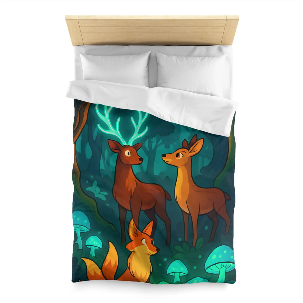 Housse de couette avec animaux de forêt et champignons sous lumière lunaire magique
