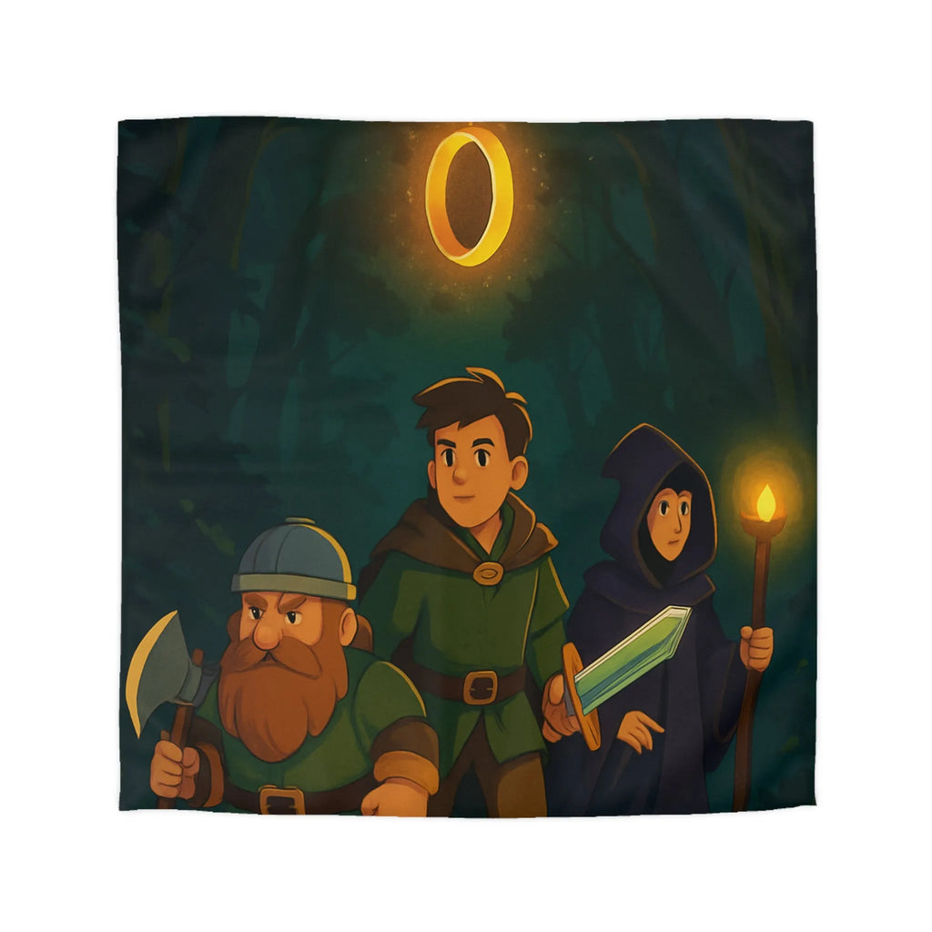 Housse de couette aventure épique forêt pour enfants avec personnages et anneau magique