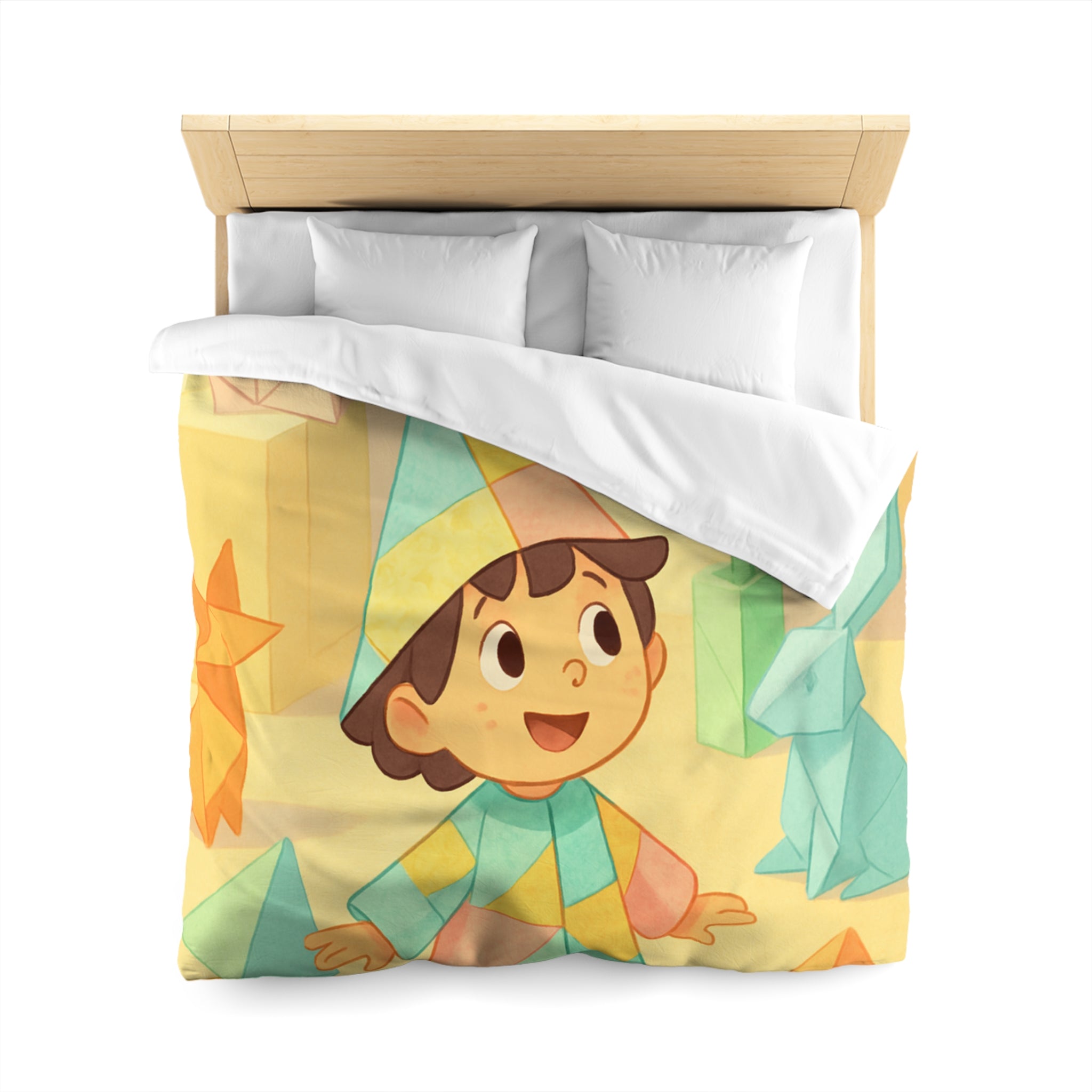 Housse de couette origami multicolore avec motifs enfantins de formes géométriques joyeuses