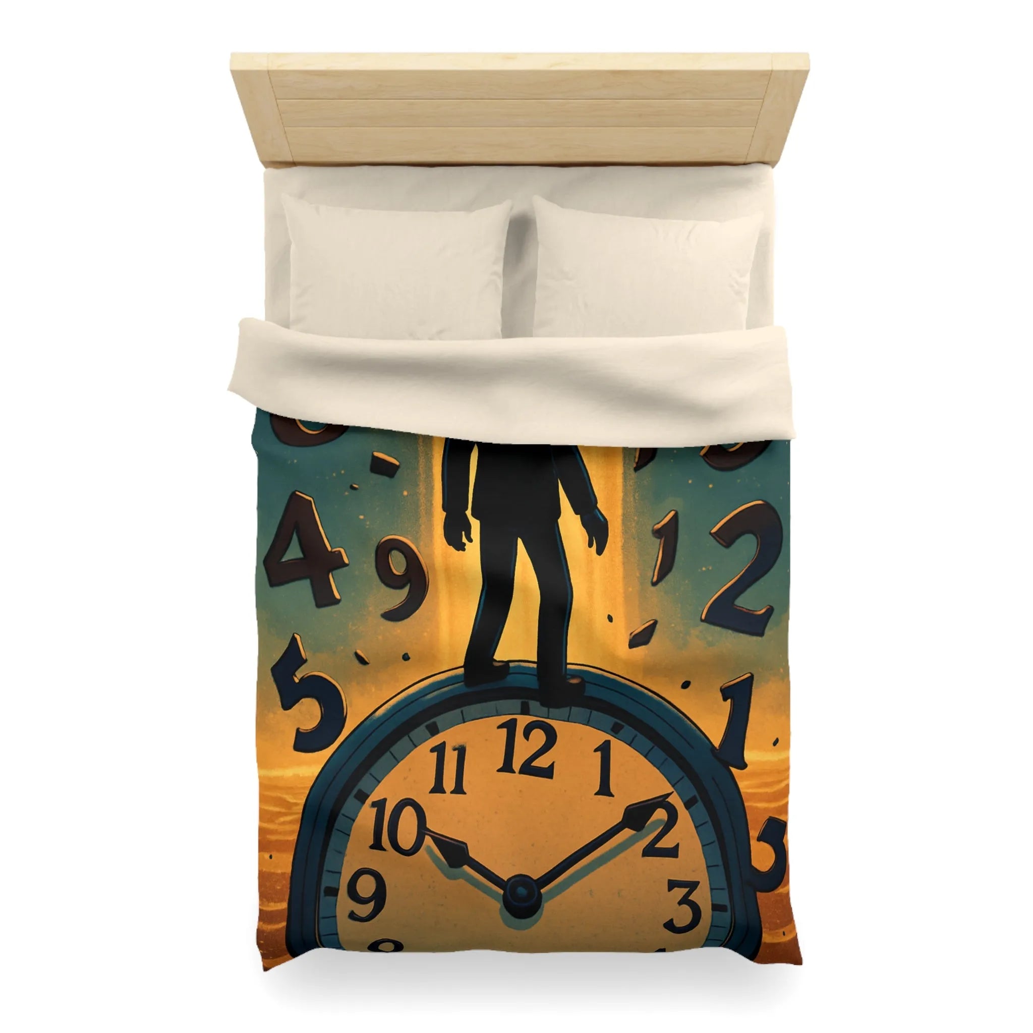 Housse de couette avec horloge mystique et voyageur des rêves en noir