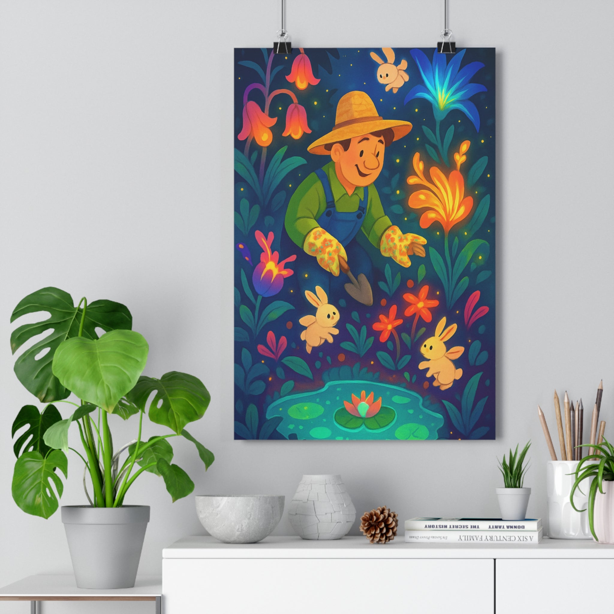 Poster décoratif jardin féerique couleurs vives joyeux chambre enfant nature magique 30x46 cm qualité