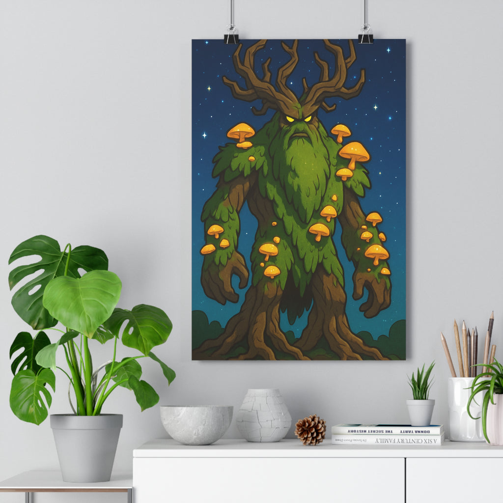 Poster décoratif créature cartoon féerique arbre mystique bois vert orange magique intérieur chambre 30x46