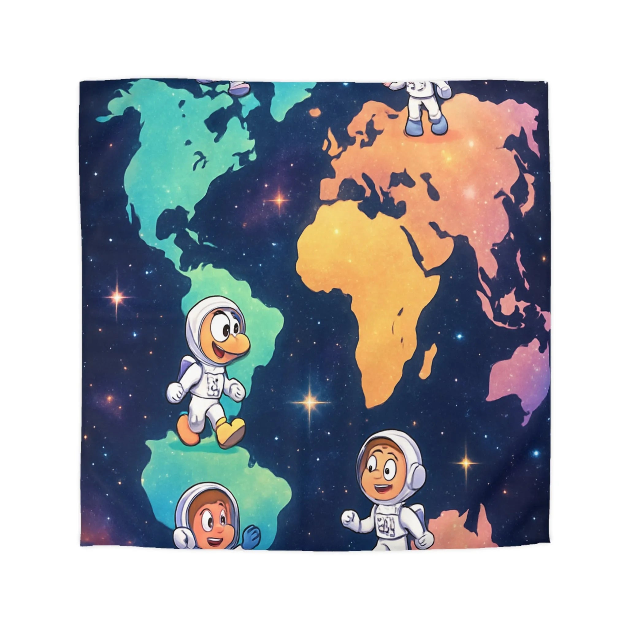 Housse de Couette Astronaute Enfantine Arc-en-Ciel Monde Spacieux Carte Terre Étoilée Cosmonautes Rêveurs