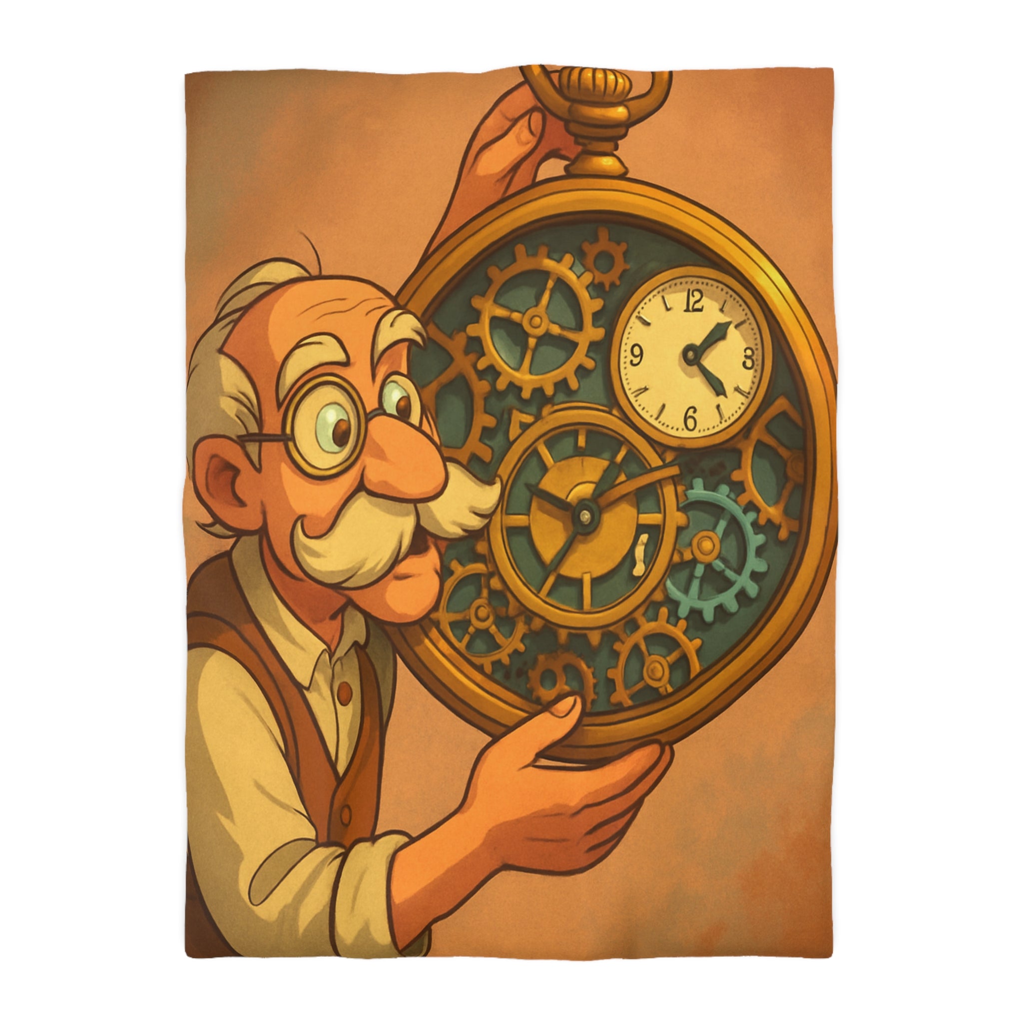 Housse de Couette Vintage Horloger avec Design Unique d'Engrenages et Montre Ancienne