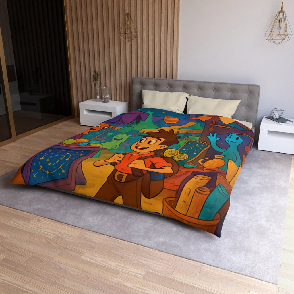 Housse de couette enfant monde fantastique avec planètes et créatures colorées