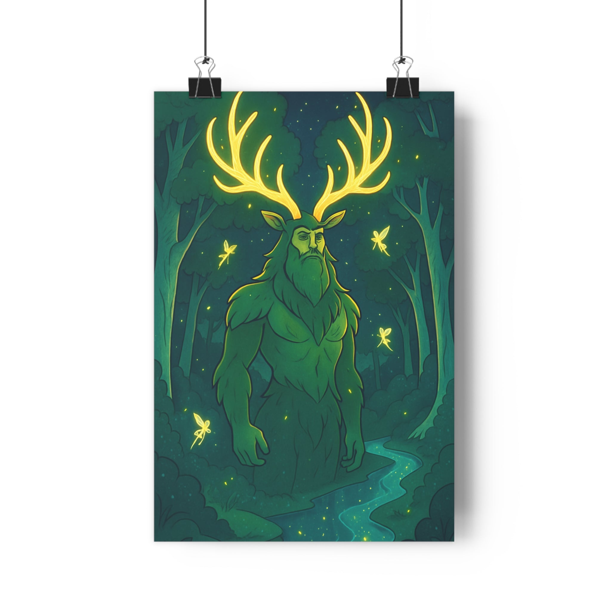 Poster décoratif artistique fantasy vert doré mystique chambre salon naturel magie créatif unique ambiance