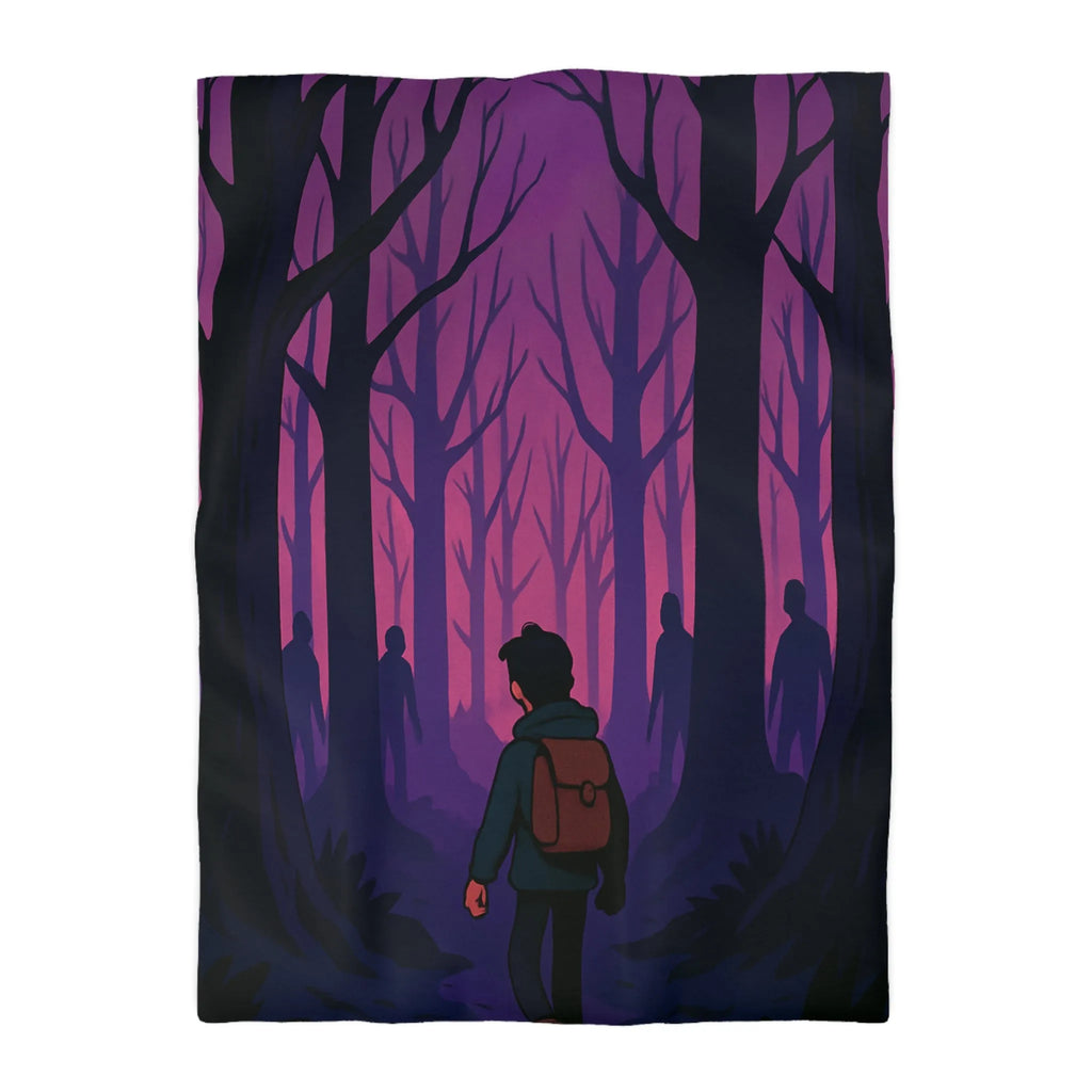 Housse de couette forêt mystérieuse avec personnage silhouette pour ambiance mystique