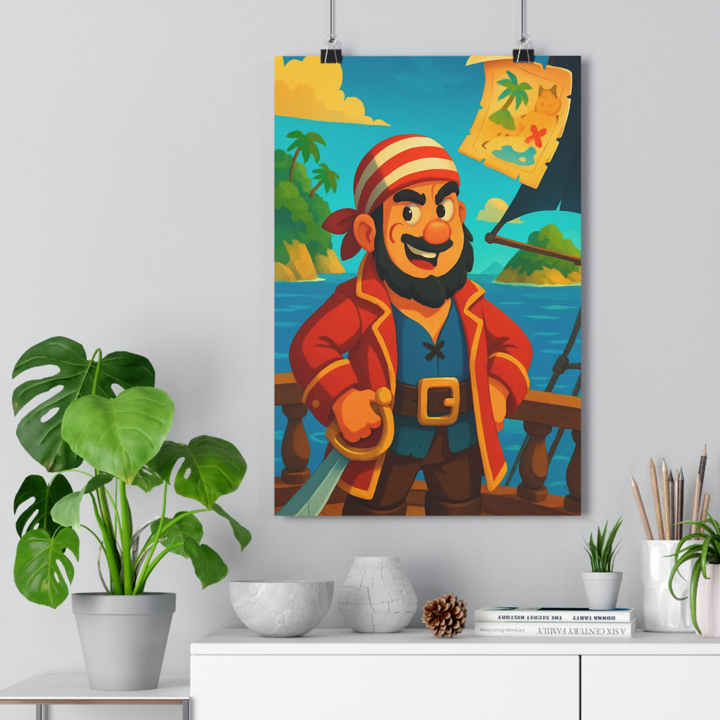 Poster décoratif pirate aventure rouge blanc chambre enfant tropical joyeux carte trésor pont 30x46