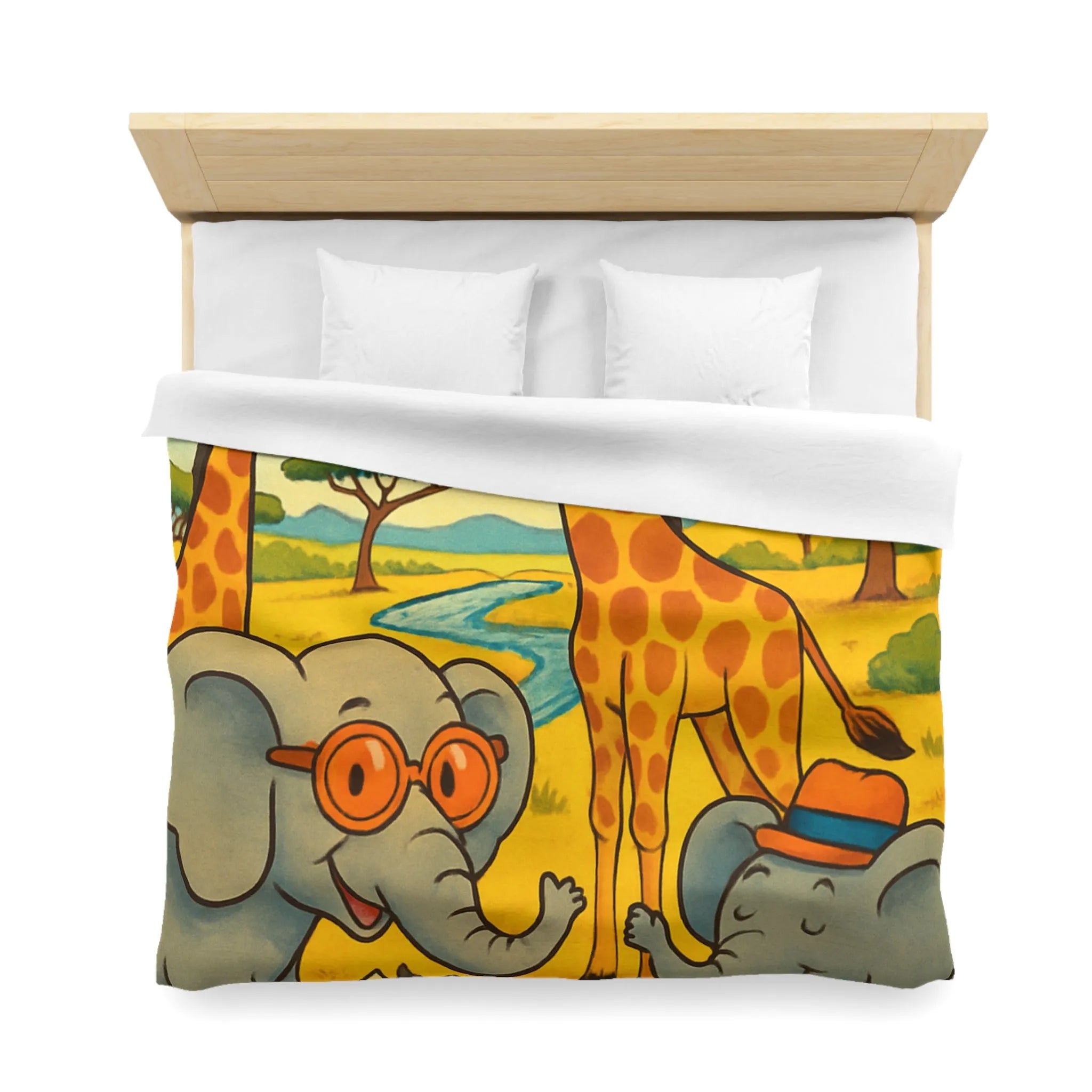 Housse de couette colorée avec animaux de la savane pour chambre d'enfant joyeuse