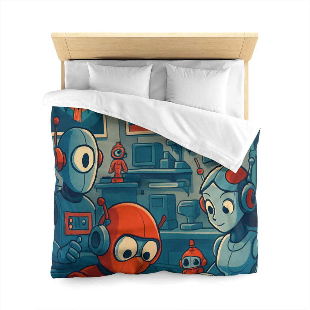 Housse de Couette Adorable Atelier de Robots pour Enfants au Look Rétro Futuriste