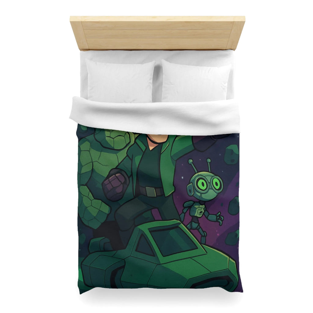Housse de Couette Espace Aventure avec Robot et Héros sur Fond Galactique