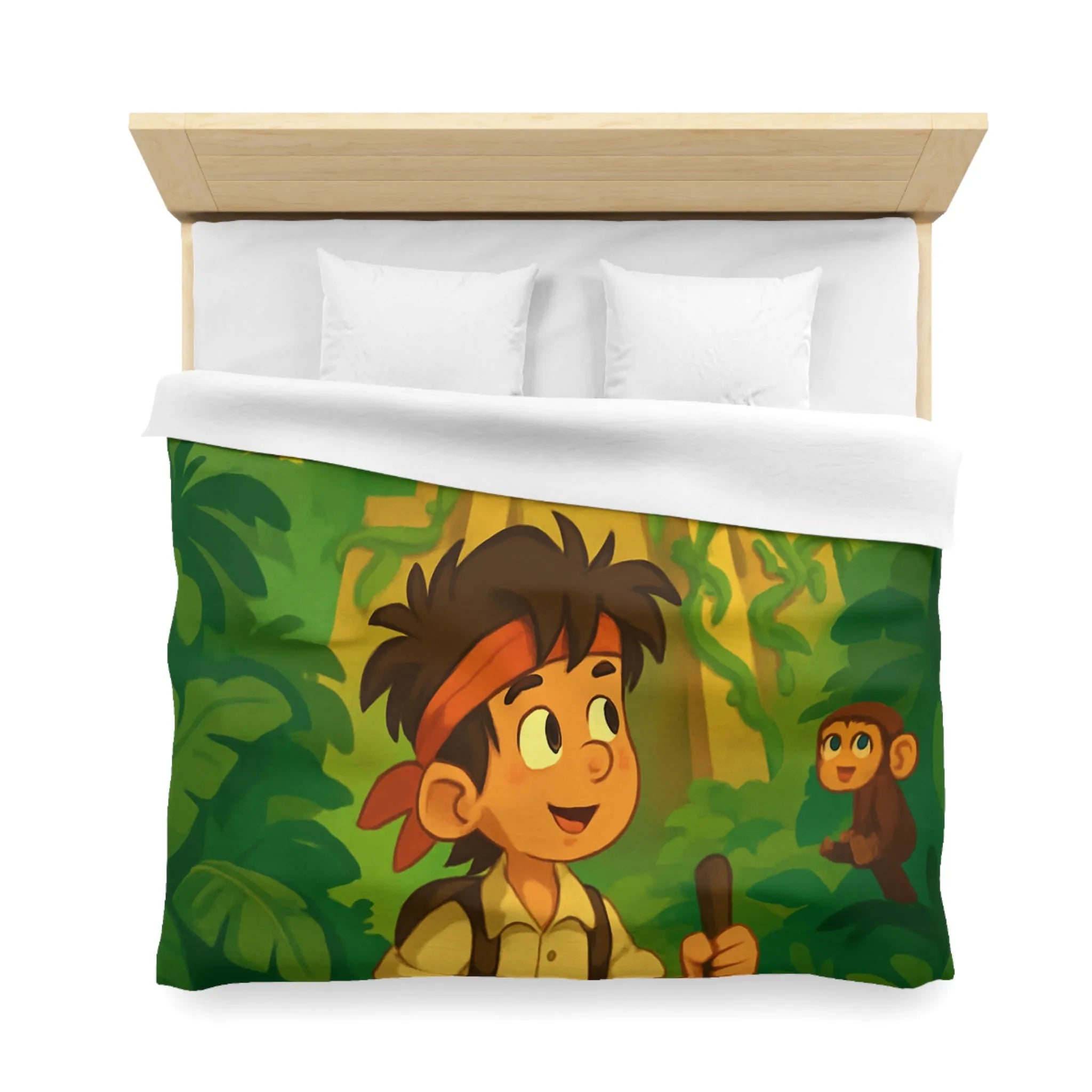 Housse de couette aventure jungle exotique pour chambre d'enfant avec animaux et temple