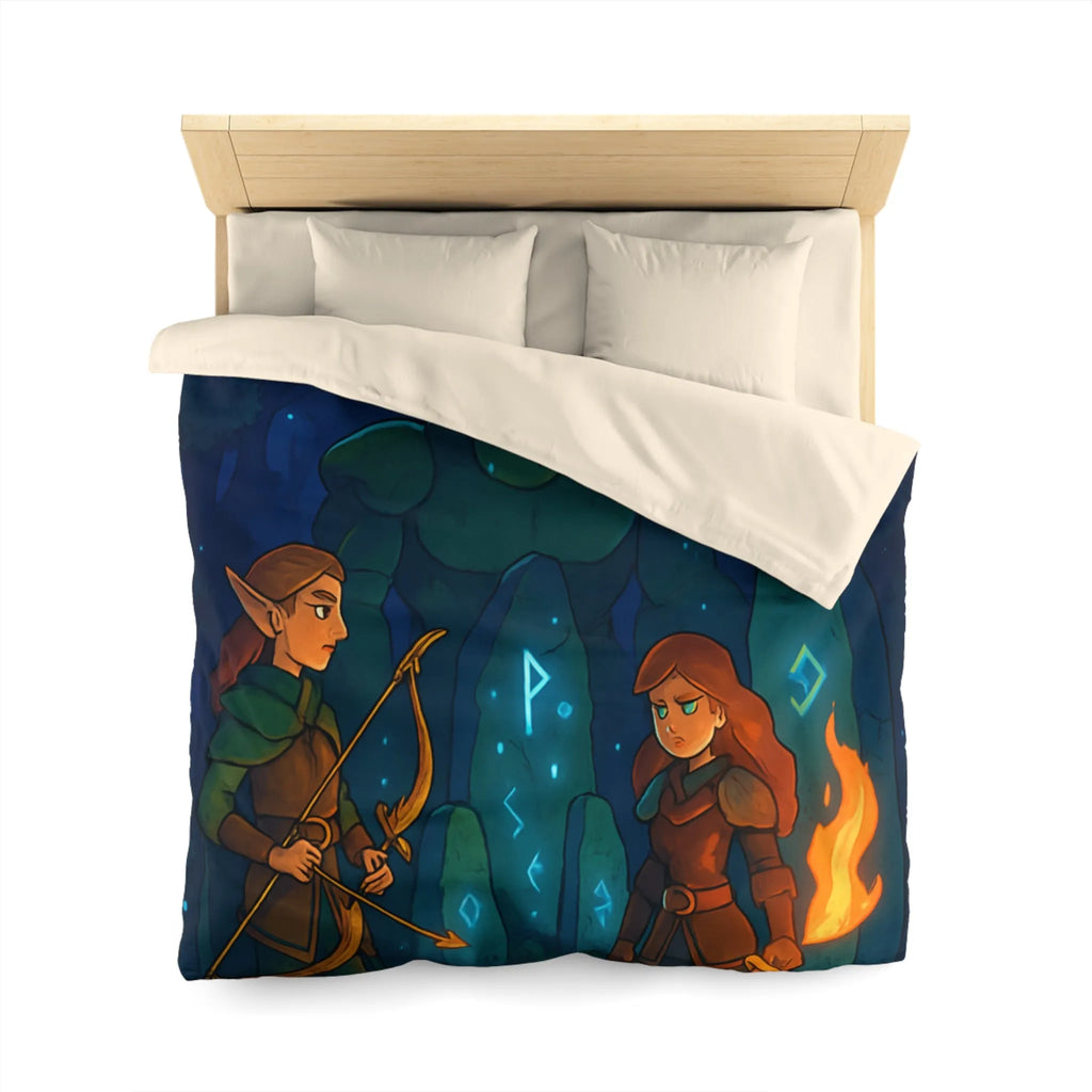 Housse de couette avec illustration de forêt mystique illuminée par runes magiques et lune