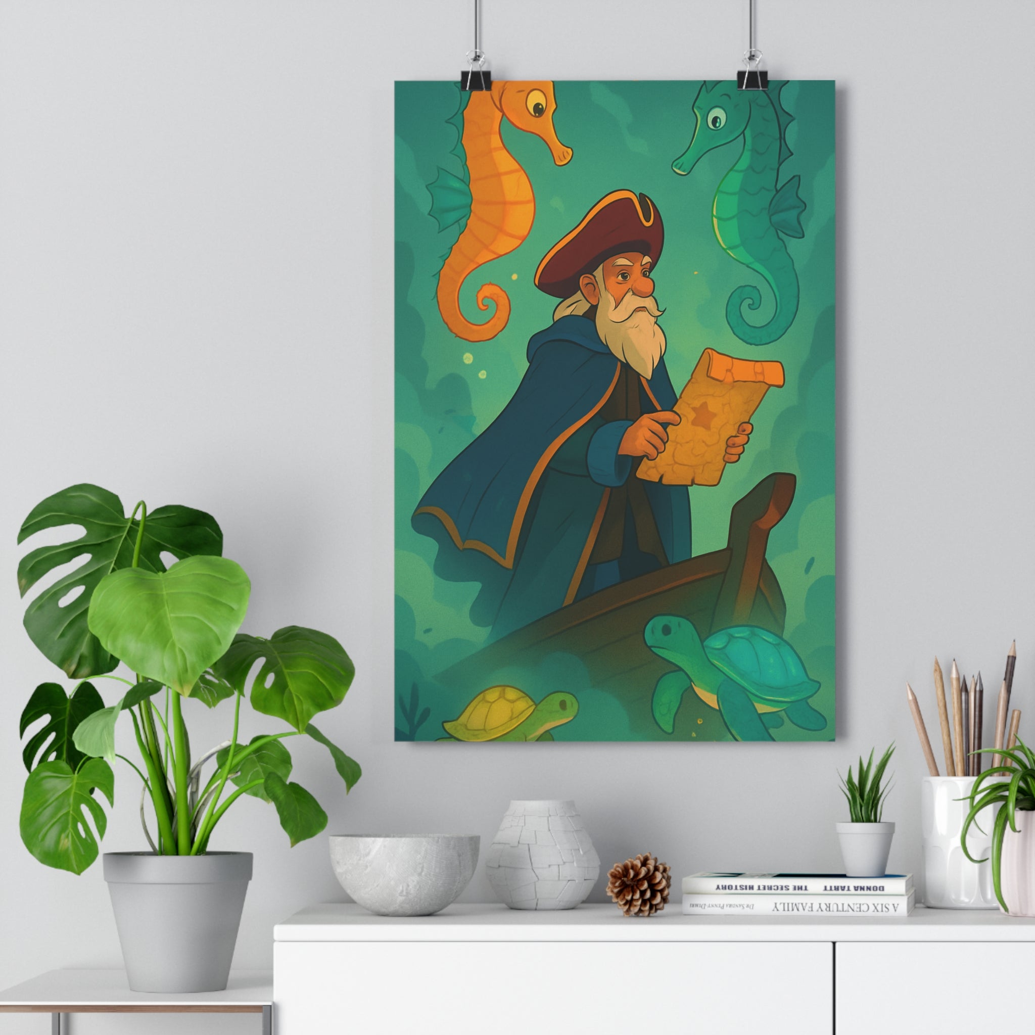 Poster décoratif cartoon bleu vert jaune magique aventure chambre enfant salle jeu 30x46 cm