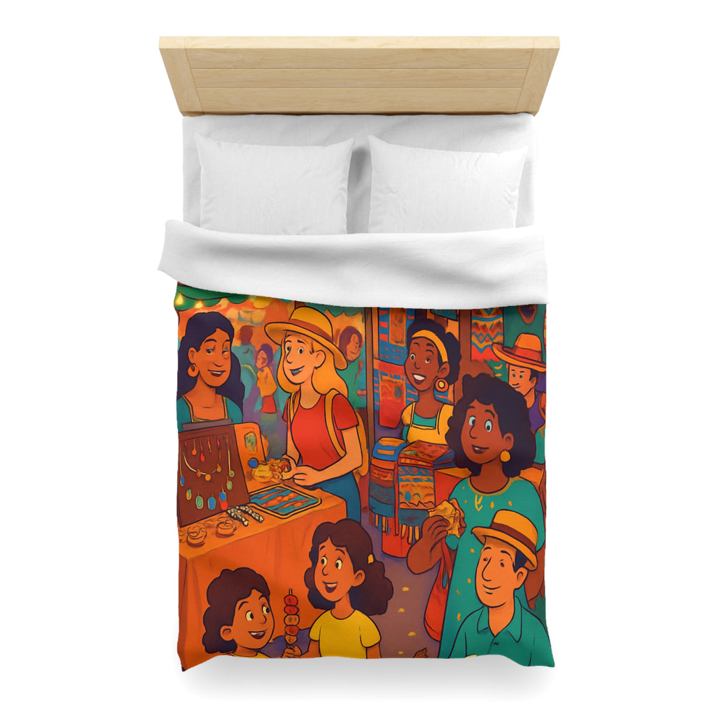 Housse de couette pour enfants avec design marché coloré de nuit animé et festif