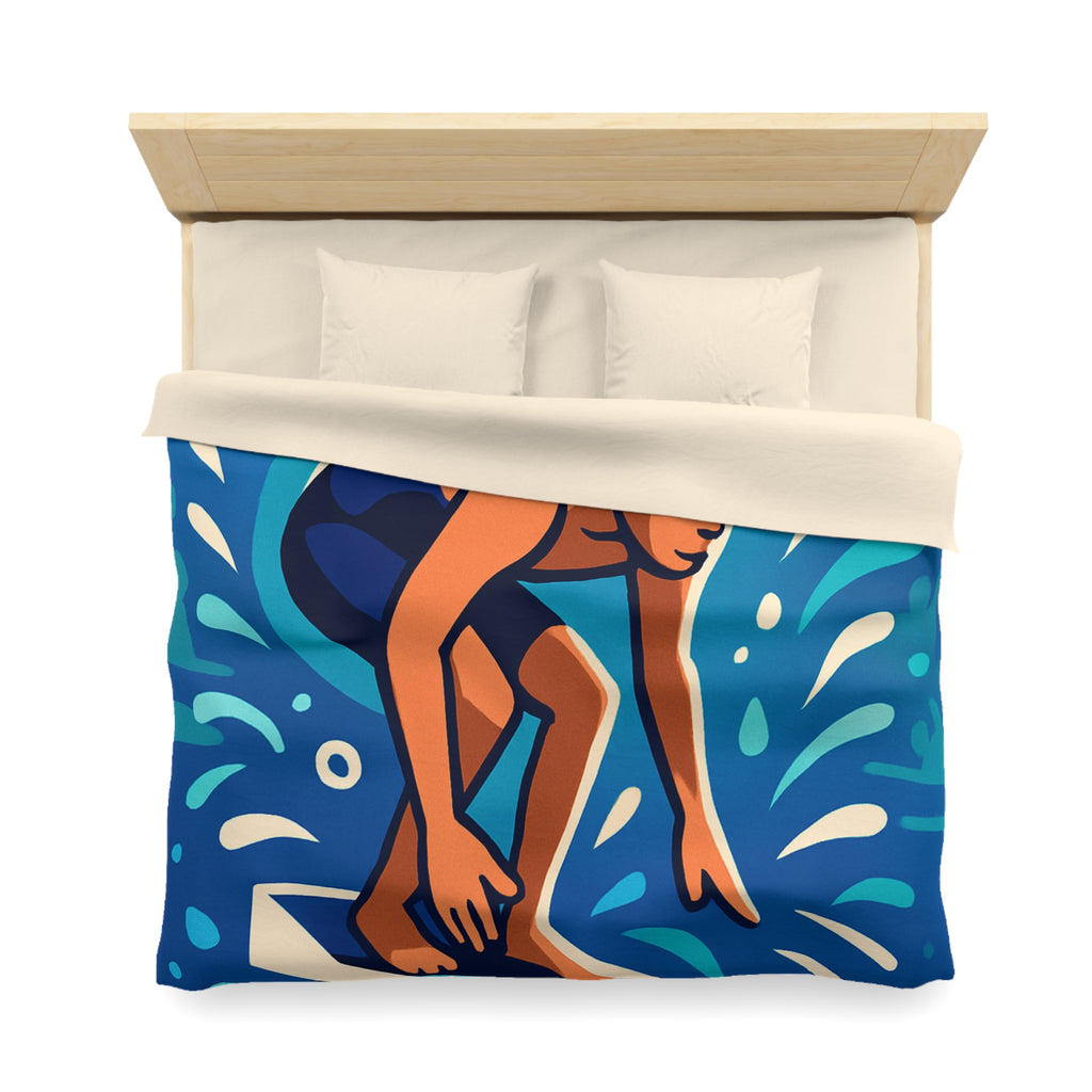 Housse de couette vibrante avec nageur prêt à plonger dans une piscine dynamique