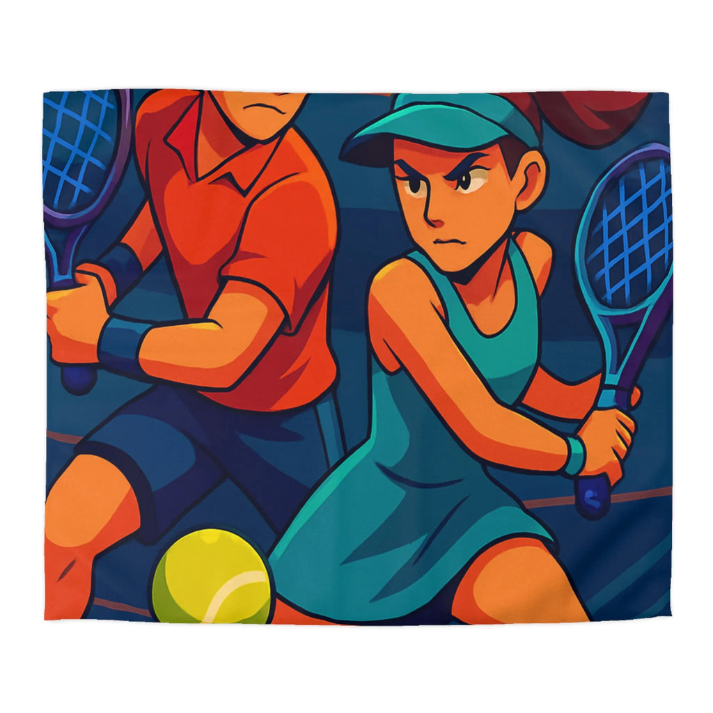 Housse de couette dynamique avec joueurs de tennis en style vectoriel coloré et moderne