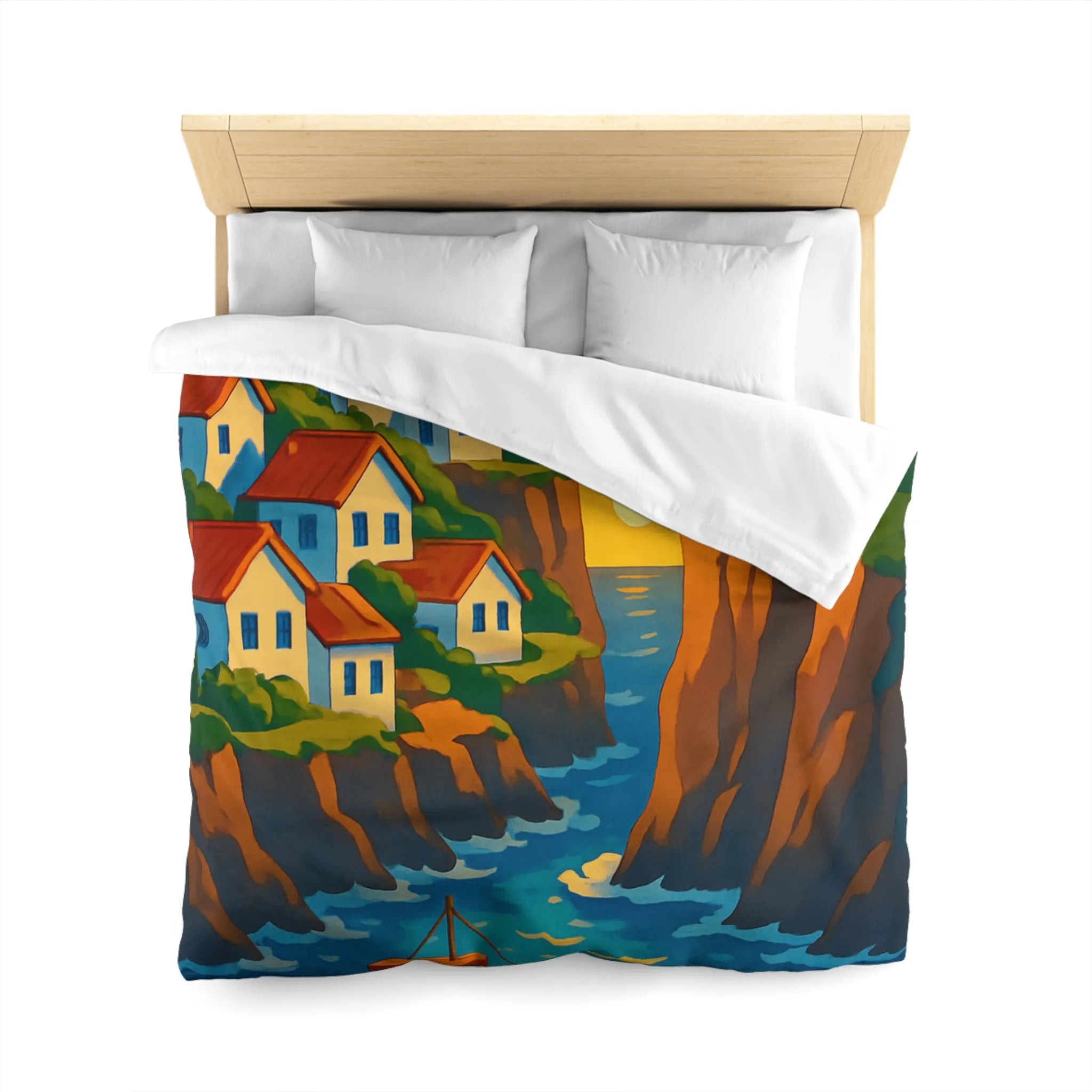 Housse de couette avec paysage côtier et phare pour chambre relaxante et colorée