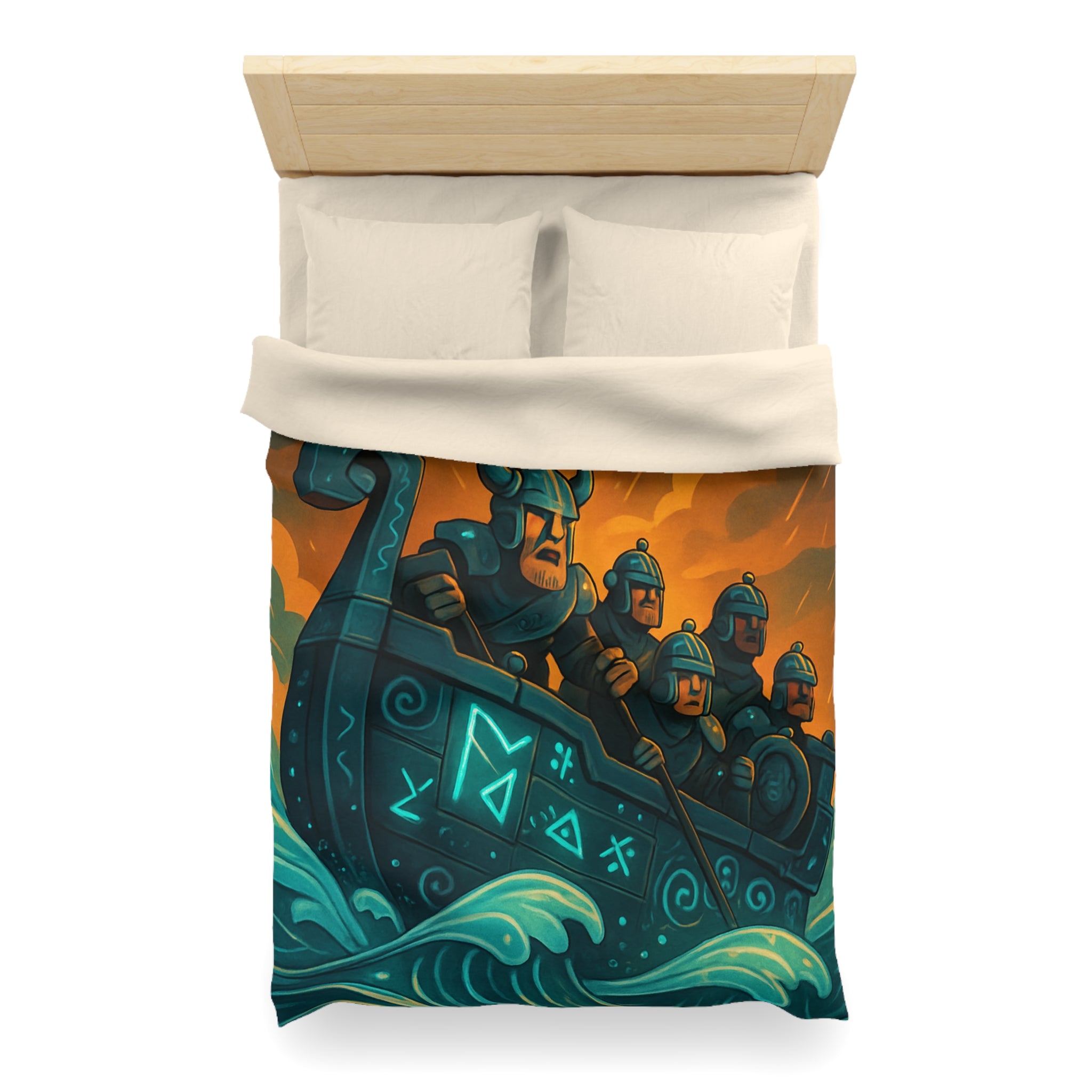 Housse de Couette Motif Vikings en Bateau sous Orage Céleste Féroce et Saisissant