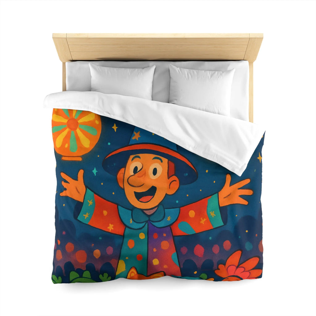 Housse de couette enfant au design magique de lanternes colorées et personnages joyeux