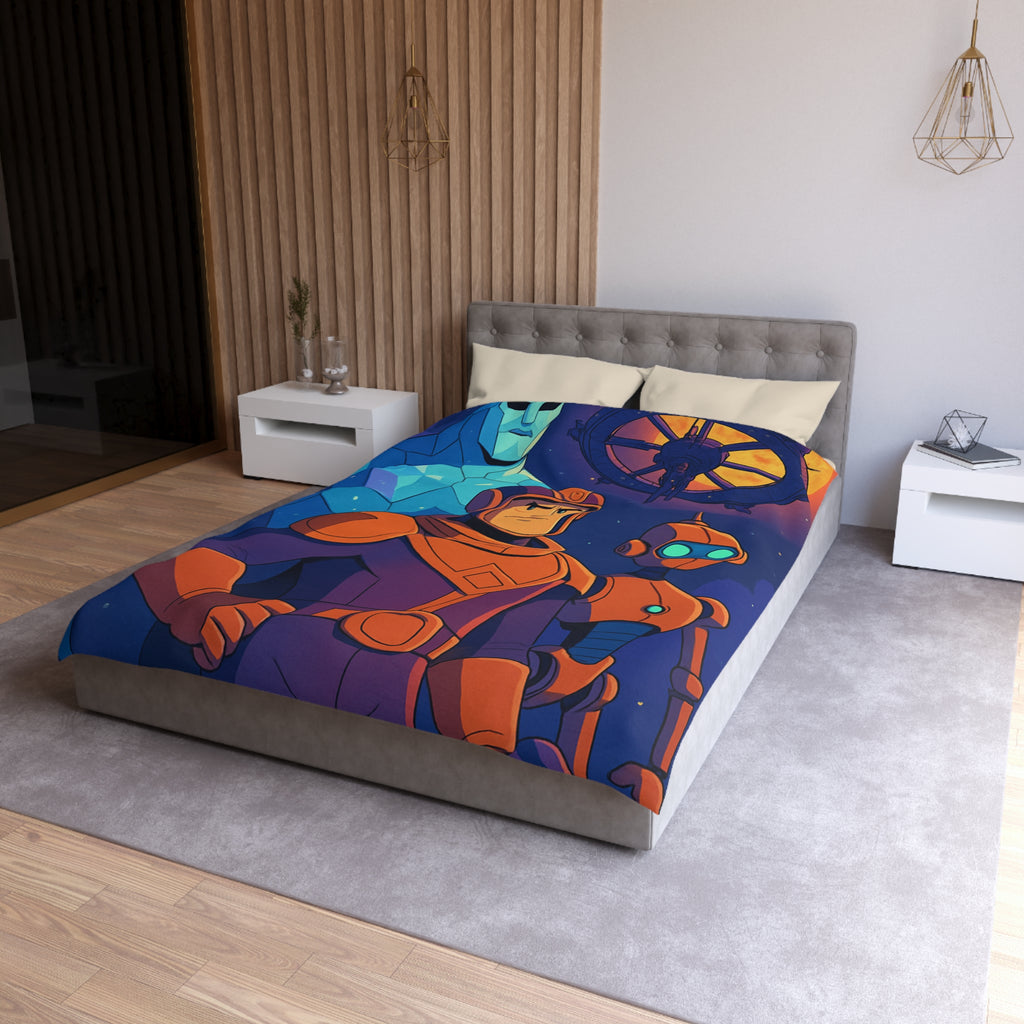 Housse de Couette Space Adventure: Héros, Robot et Alien Sous Lune Éclatante