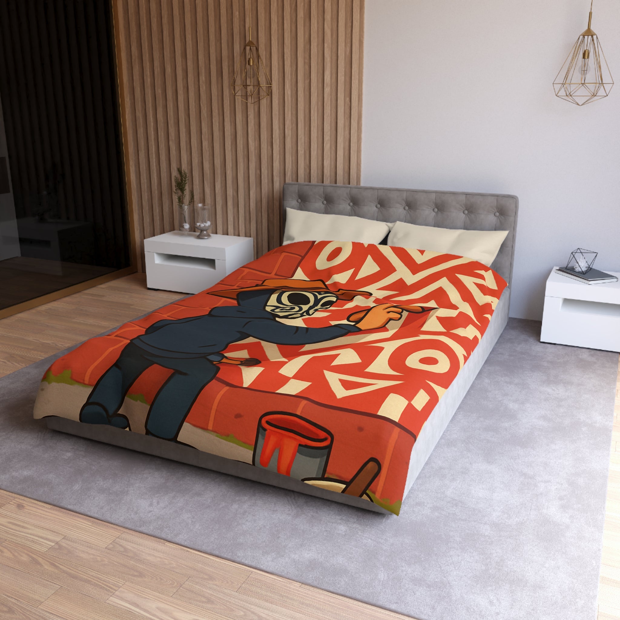 Housse de Couette Style Graffiti Masque Ethnique en Rouge et Blanc Pour Chambre Adulte