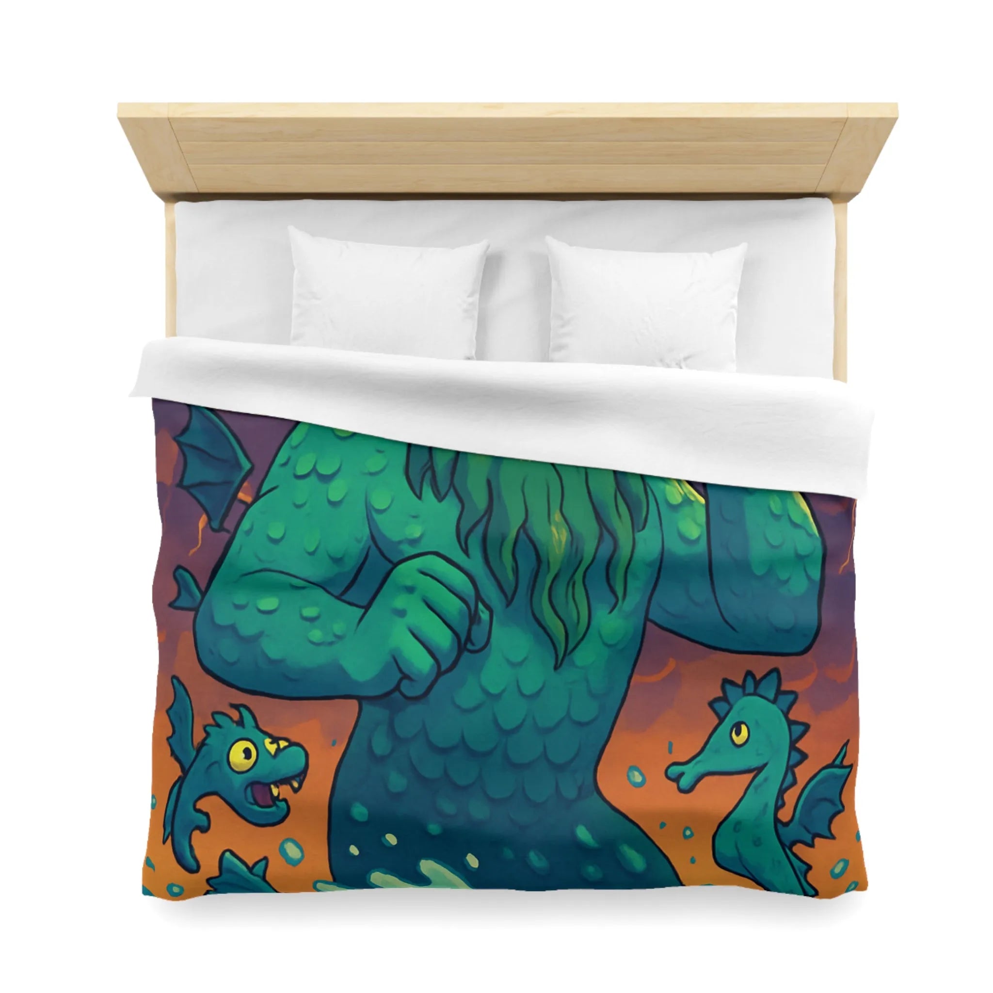 Housse de couette marine avec dessin de triton et créatures océaniques colorées enchanteurs