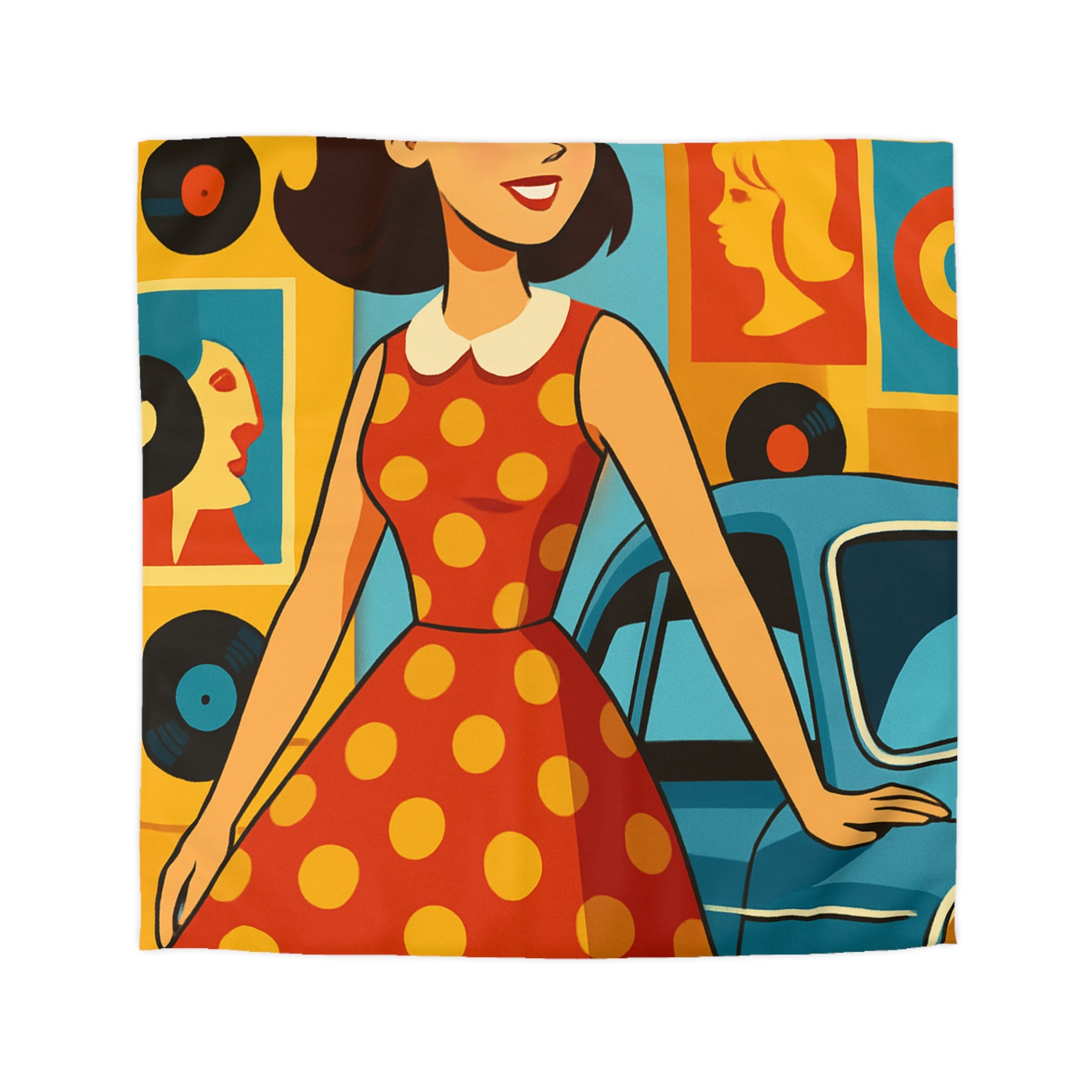 Housse de couette rétro colorée avec motifs années 60 style pop art vintage