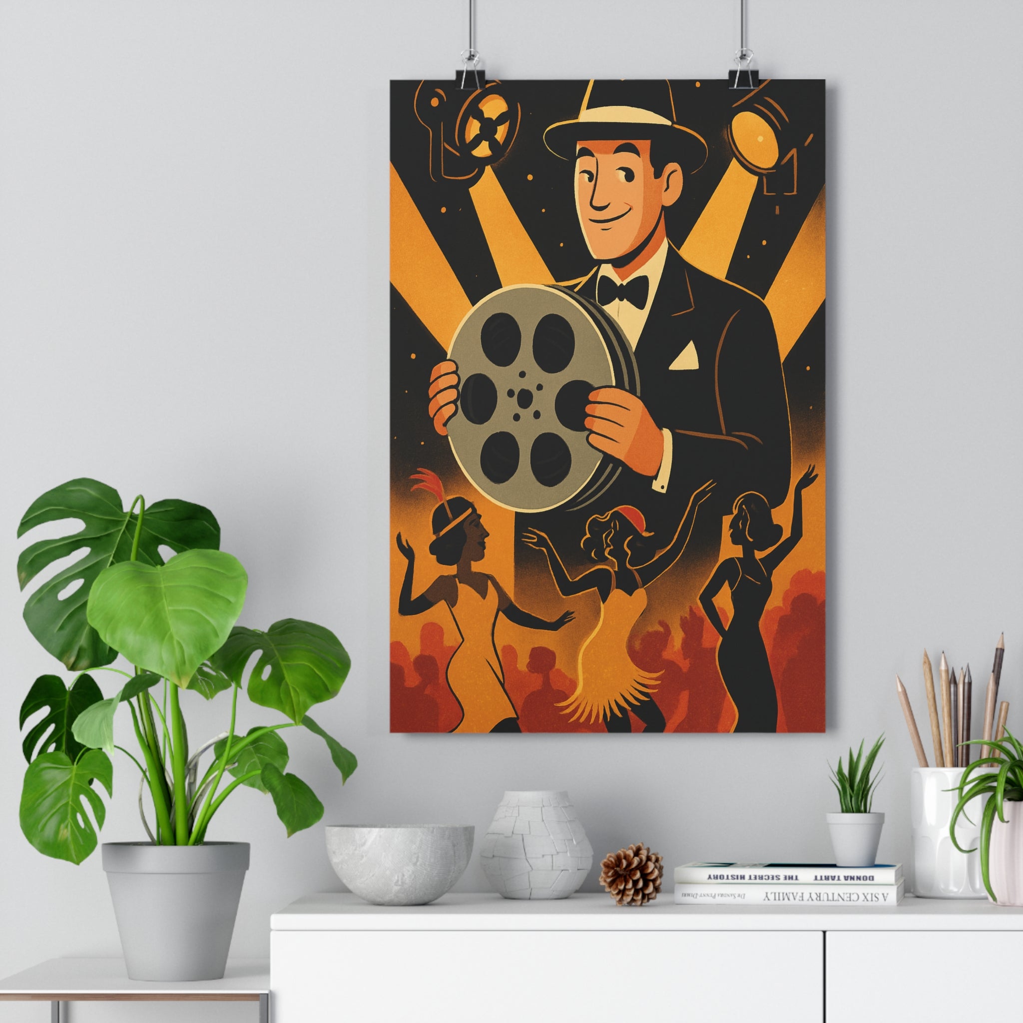 Poster décoratif cinéma rétro orange noir vintage joyeux salon salle 30x46 ambiance festive cartoon