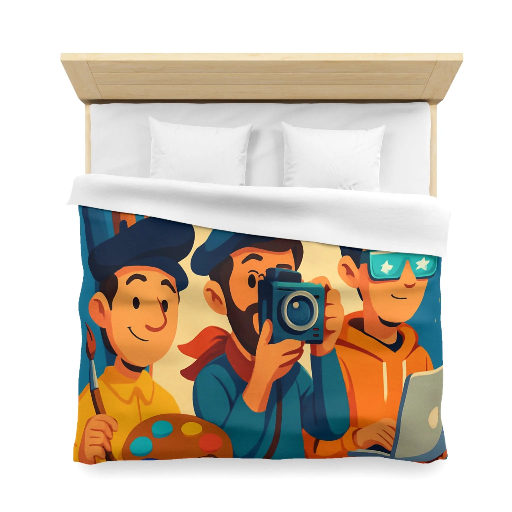 Housse de couette colorée avec artistes créatifs et style cartoon pour chambre moderne