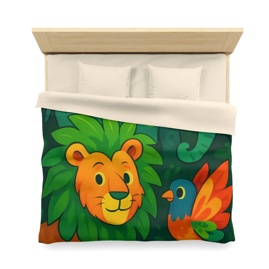 Housse de couette jungle colorée avec éléphant lion et oiseau tropical pour enfants