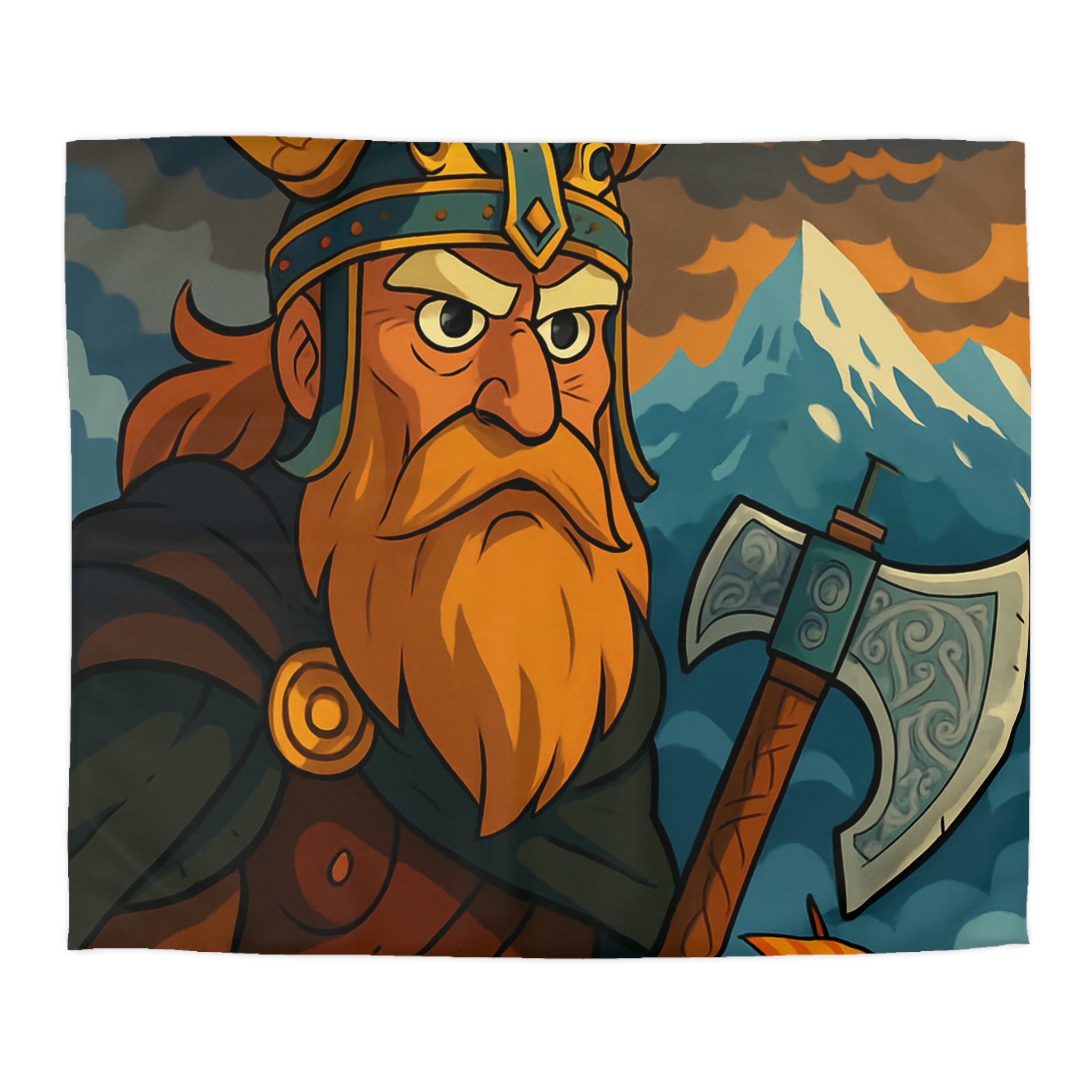 Housse de couette Viking féroce, paysage nordique et drakkar, ambiance mythique captivante