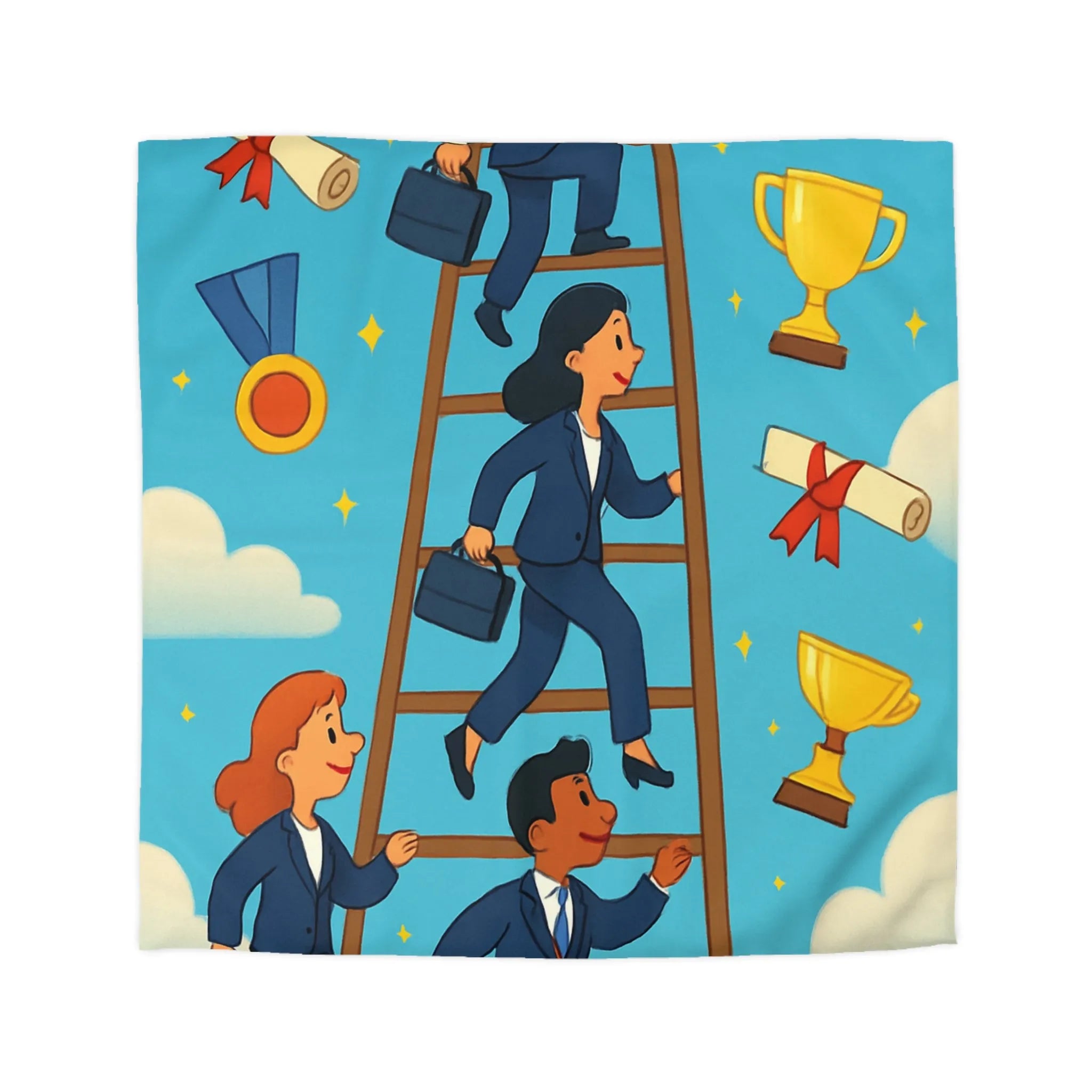 Housse de couette ludique : Échelle des réussites avec trophées et médailles colorées