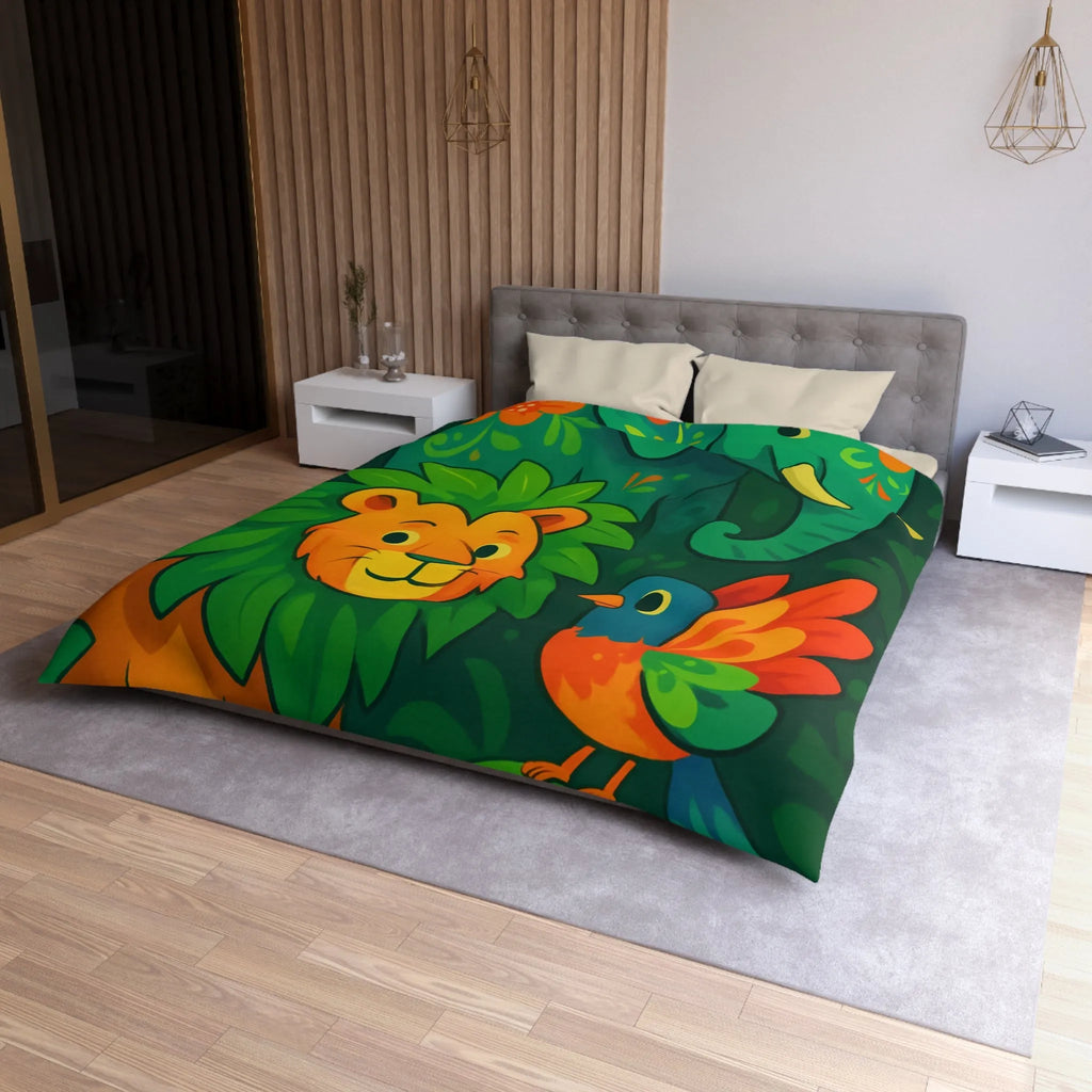 Housse de couette jungle colorée avec éléphant lion et oiseau tropical pour enfants