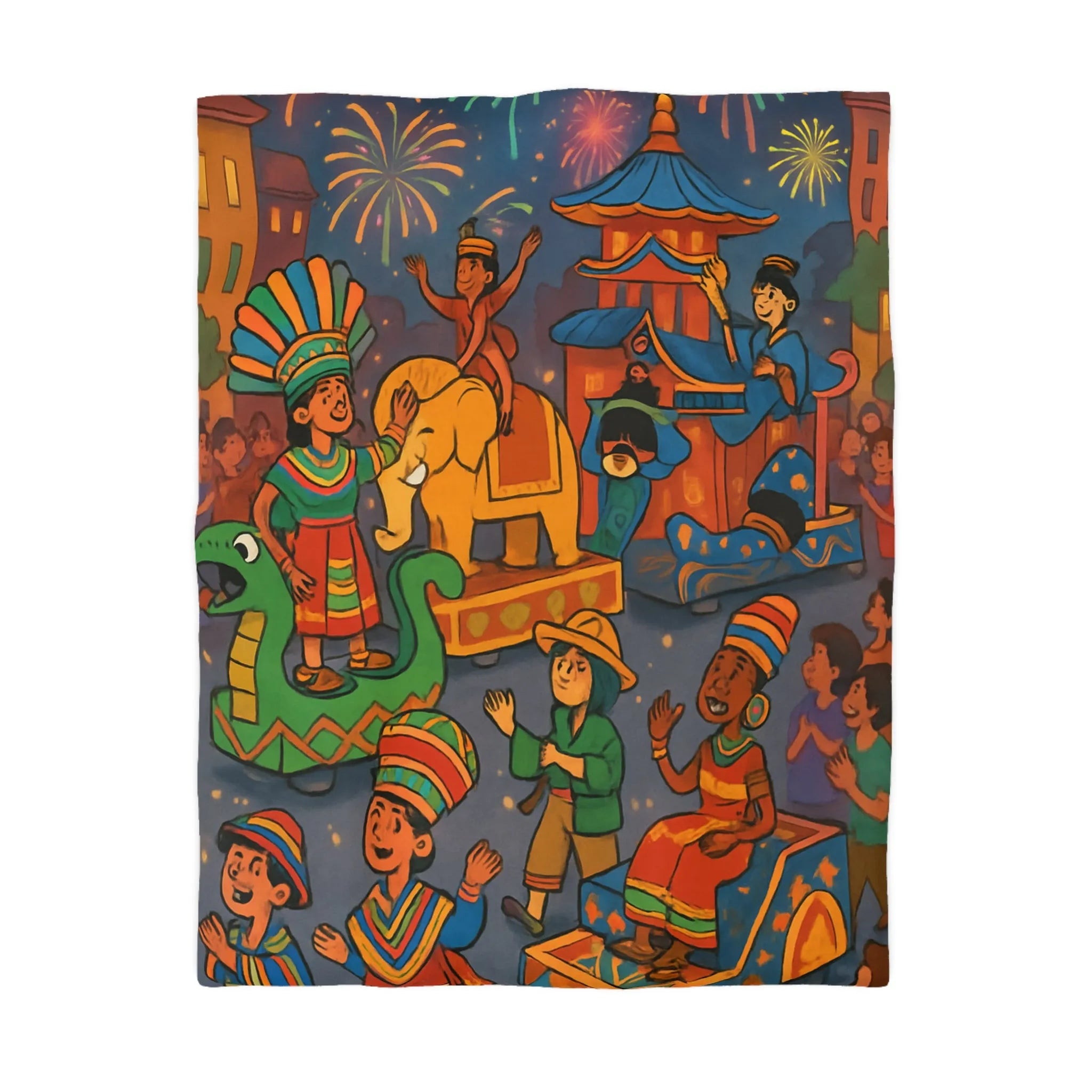 Housse de Couette Festive avec Défilé Coloré et Feux d'Artifice Éblouissants pour Enfants