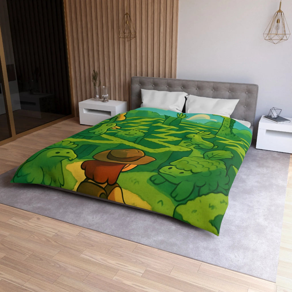 Explorez un Labyrinthe de Créatures Végétales Mystiques sur une Housse de Couette Originale