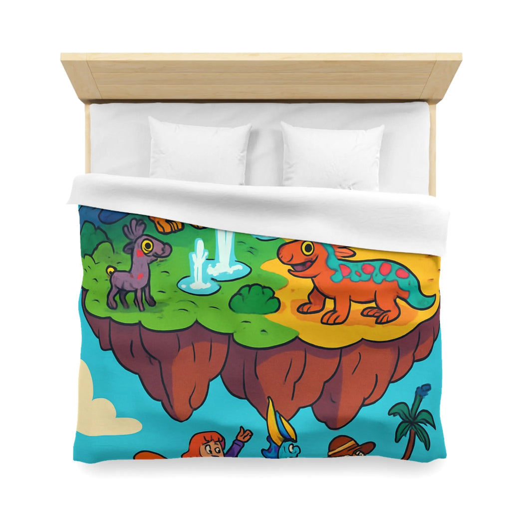 Housse de couette fantaisie avec animaux colorés sur une île flottante magique