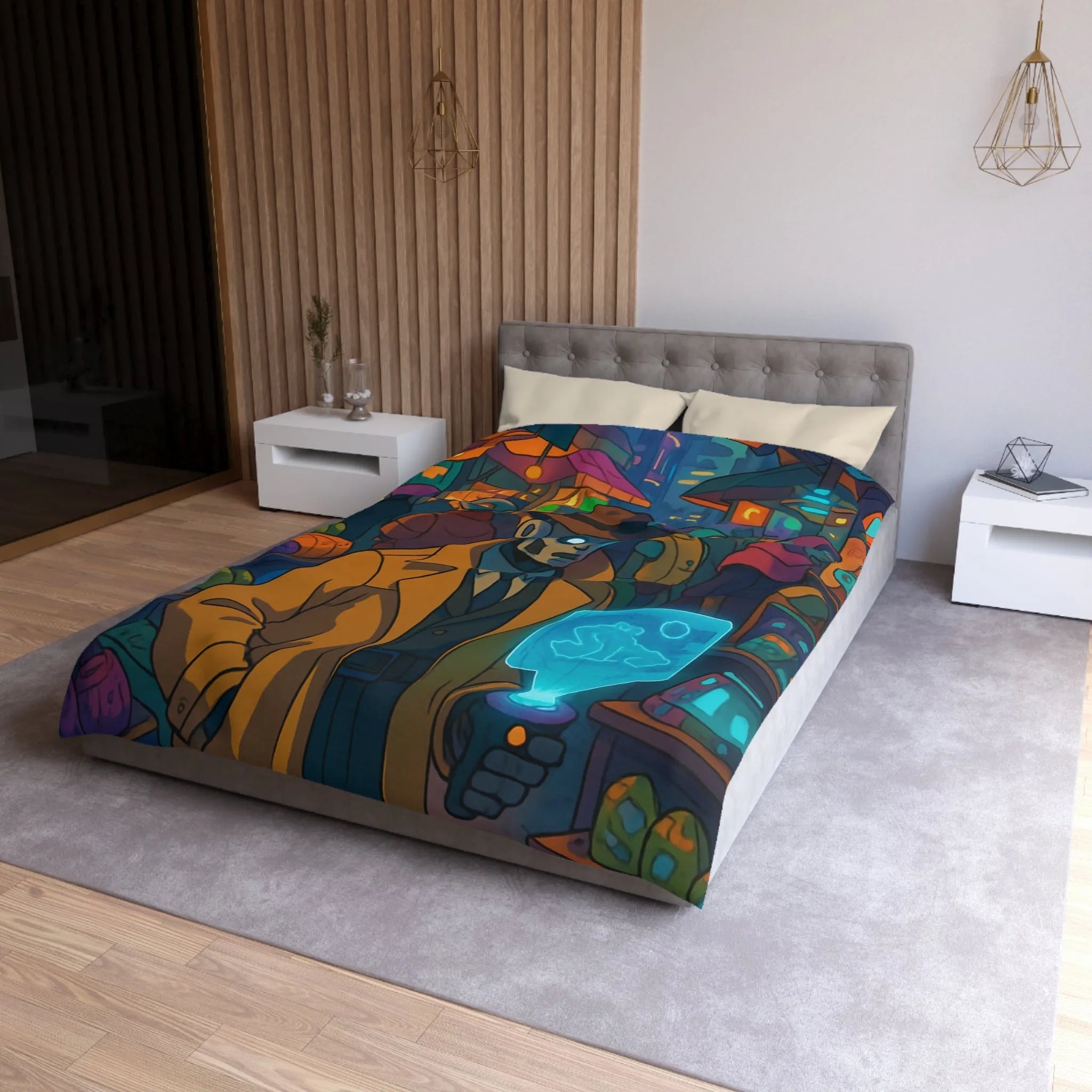 Explorez l'univers rétro-futuriste avec cette housse de couette robotique élégante et colorée