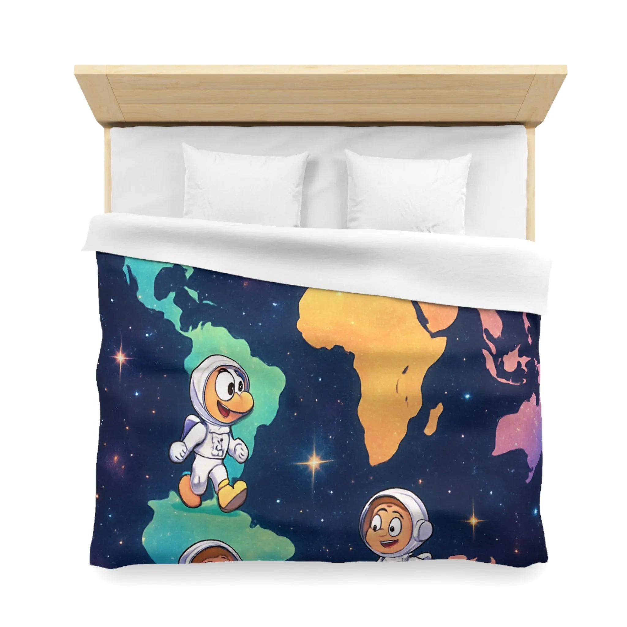 Housse de Couette Astronaute Enfantine Arc-en-Ciel Monde Spacieux Carte Terre Étoilée Cosmonautes Rêveurs