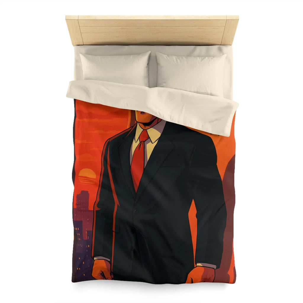 Housse de Couette au Style Épuré avec Silhouette Énigmatique et Coucher de Soleil