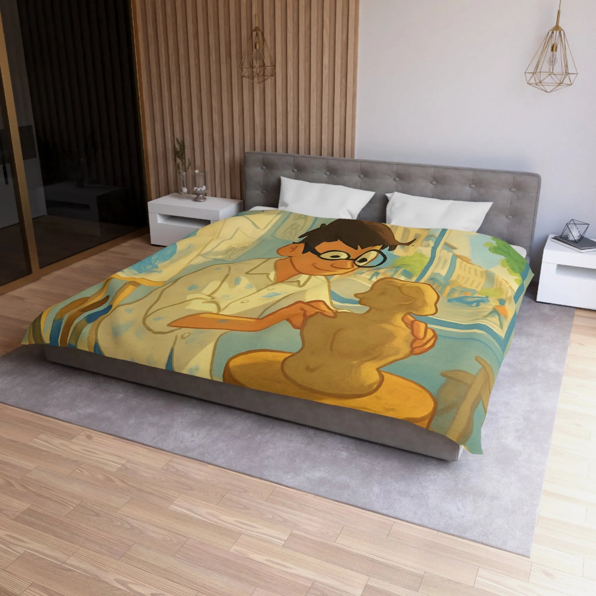 Housse de couette artistique avec design de studio de sculpture lumineusement coloré