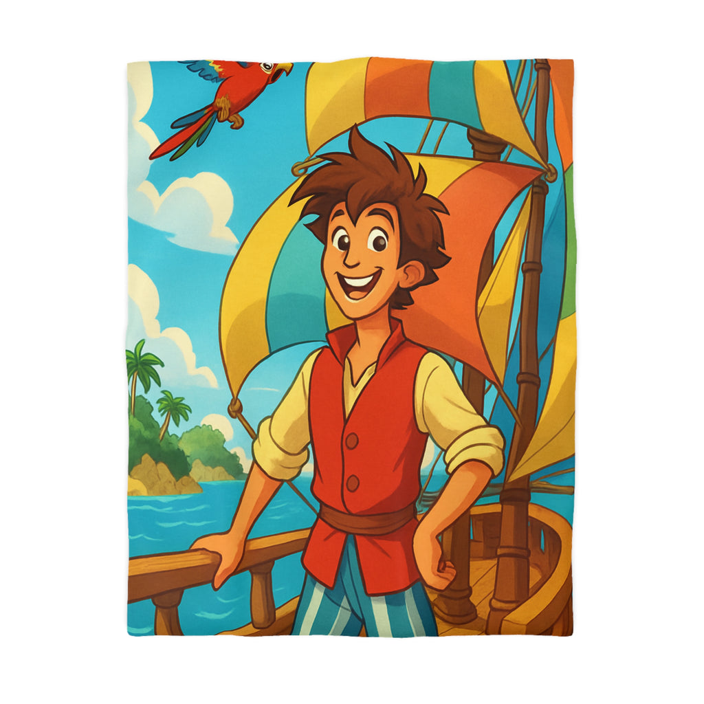Housse de Couette Pirate Aventure Enfant avec Perroquet et Bateau Coloré Océan