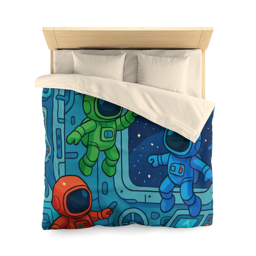 Quatre Astronautes Colorés Flottant Joyeusement Dans Une Station Spatiale Avec Vue Sur Étoiles