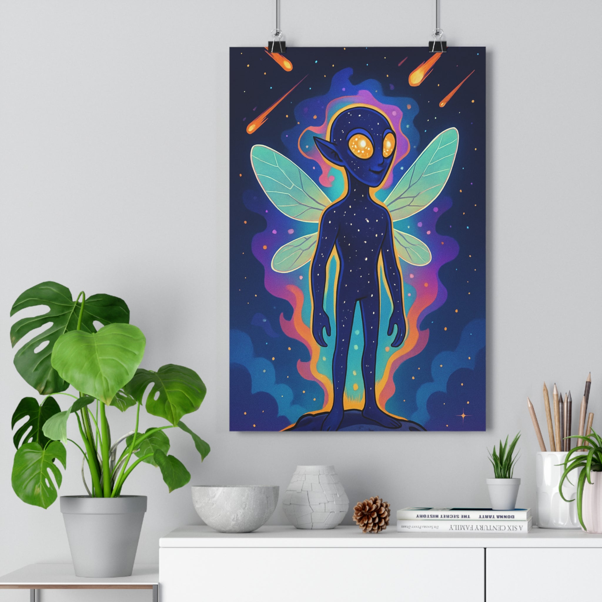 Poster décoratif animé céleste bleu violet orange chambre créatif rêve aventure mystique 30x46 ambiance