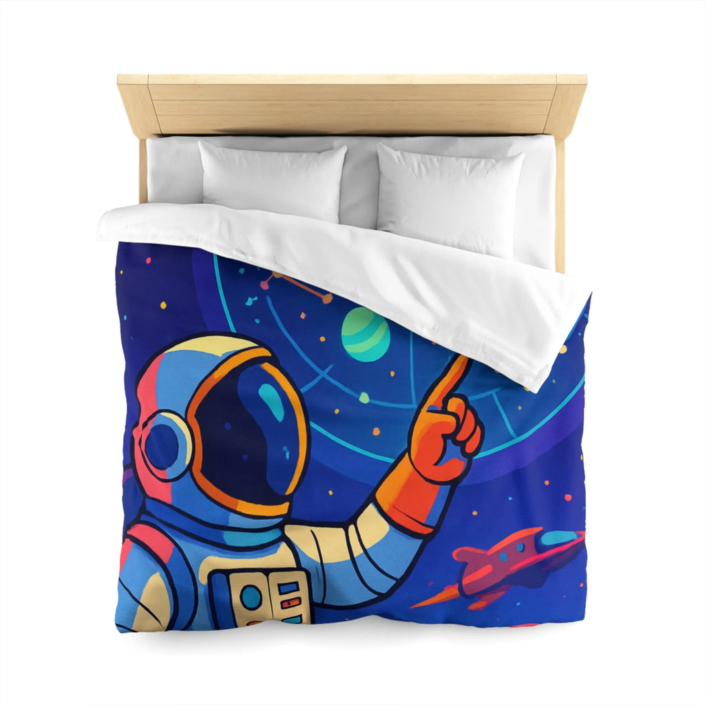Housse de couette cosmos coloré avec astronaute, planète et carte des étoiles