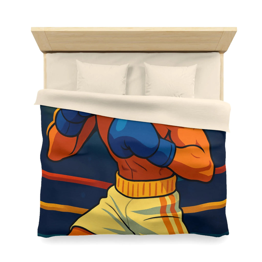 Housse de couette avec motif boxeur animé prêt pour le ring, style vibrant